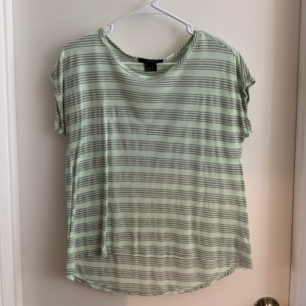 F21 Mint/Grey Striped Tee